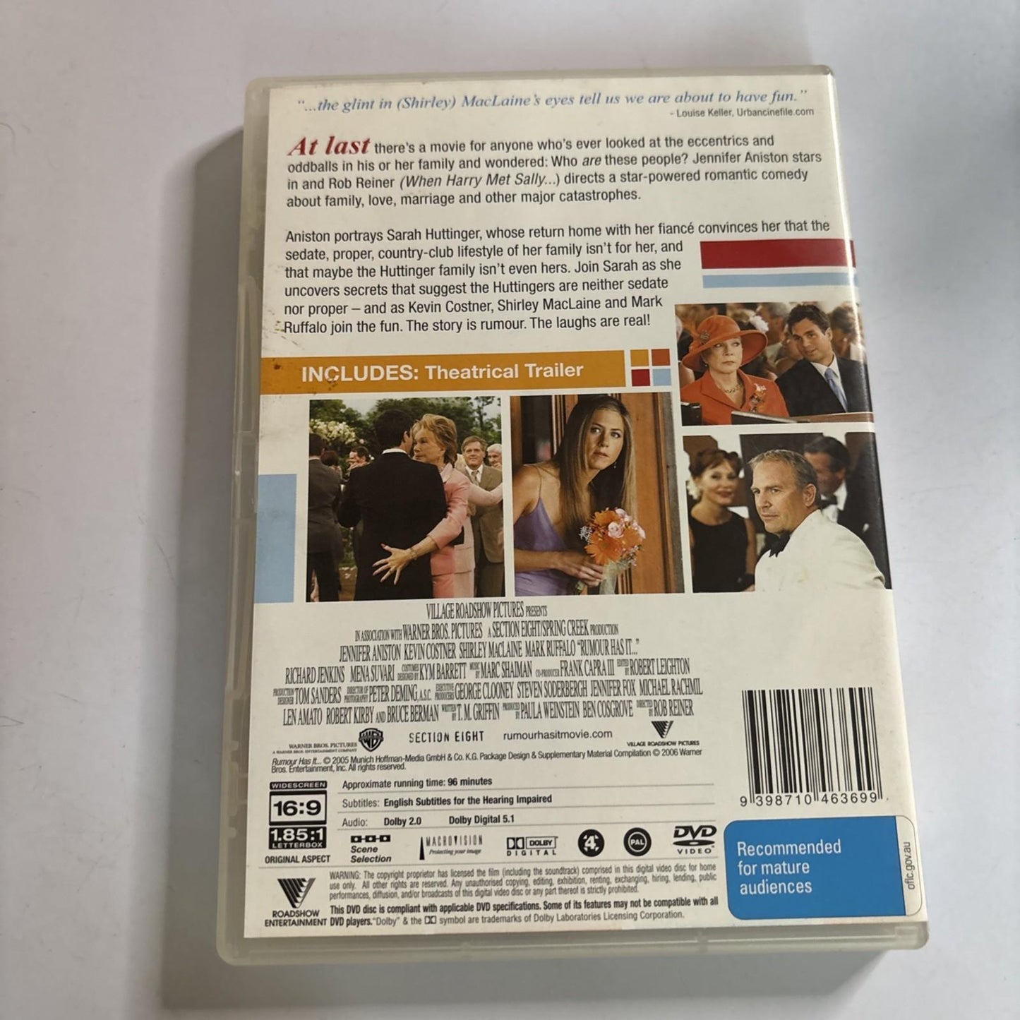 Rumour Has It (DVD, 2005) Jennifer Aniston, Kevin Costner Region 4