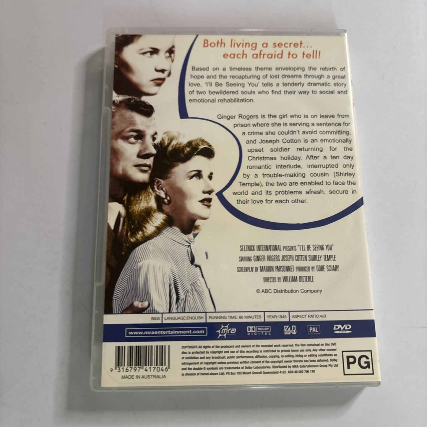 I'll Be Seeing You (DVD, 1944) Ginger Rogers, Shirley Temple Region 4