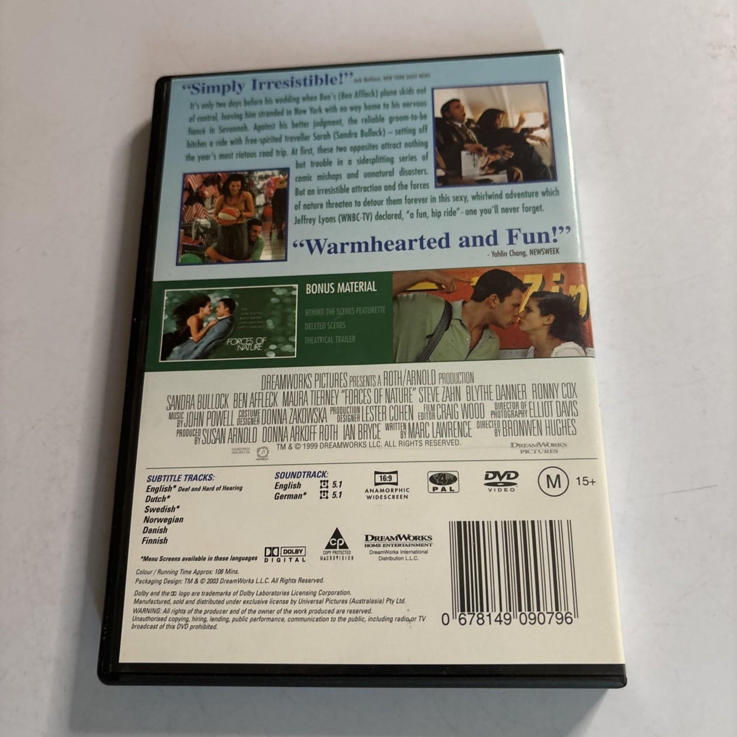 Forces Of Nature (DVD, 1999) Sandra Bullock, Ben Affleck Region 4 NEW