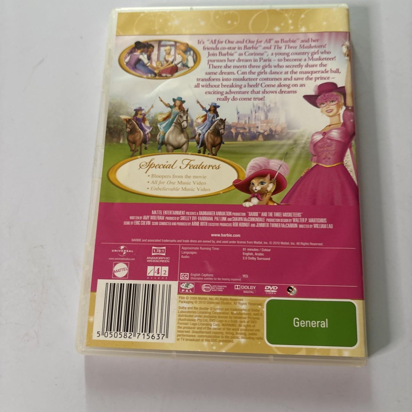 Barbie and the Three Musketeers (DVD, 2009) Region 4,2