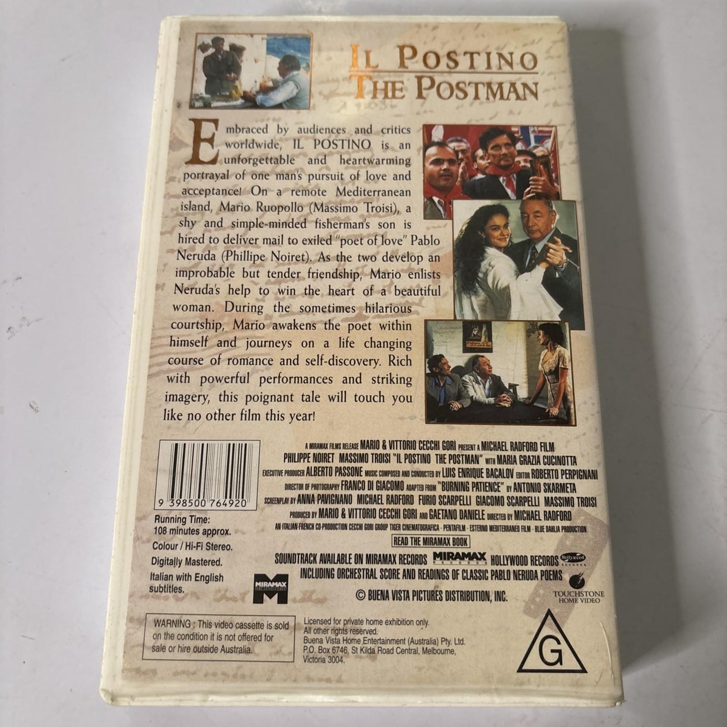 Il Postino The Postman (VHS, 1994) Philippe Noiret PAL