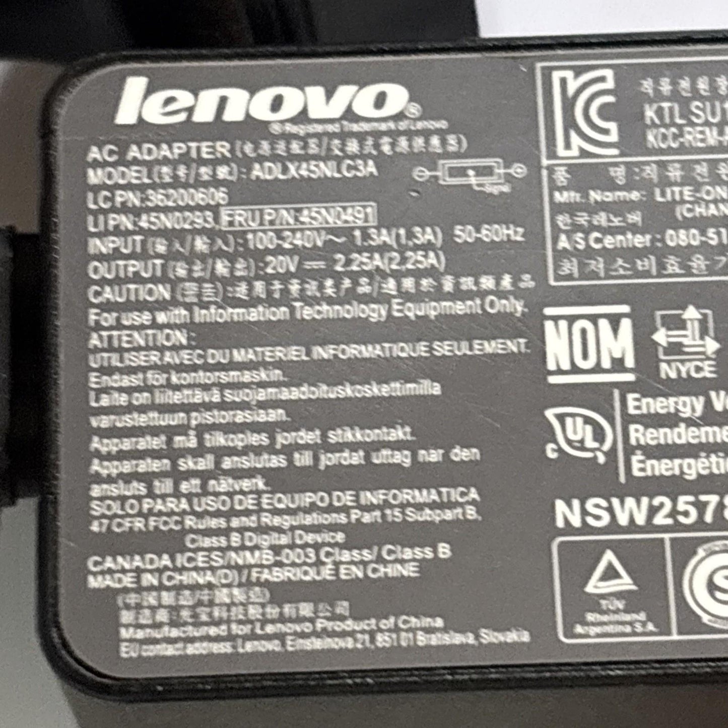 Genuine Lenovo 45W 20V 2.25A Slim Tip Yellow AC Adapter Charger ADLX45NLC3A