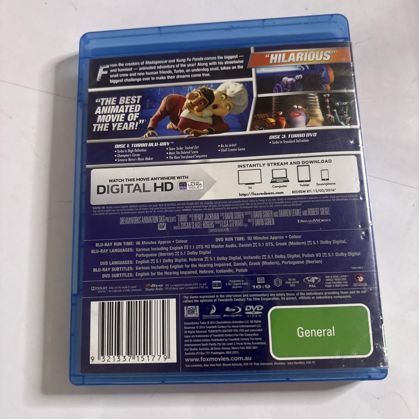 Turbo (Blu-ray, 2013) Region B