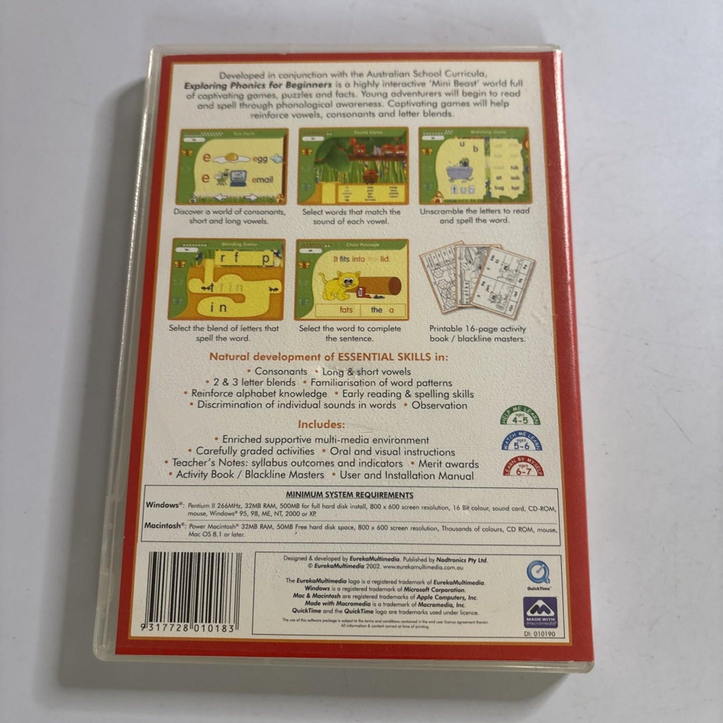 Exploring Phonics 1 for Beginners Eureka  PC CDROM Educational Windows Mac