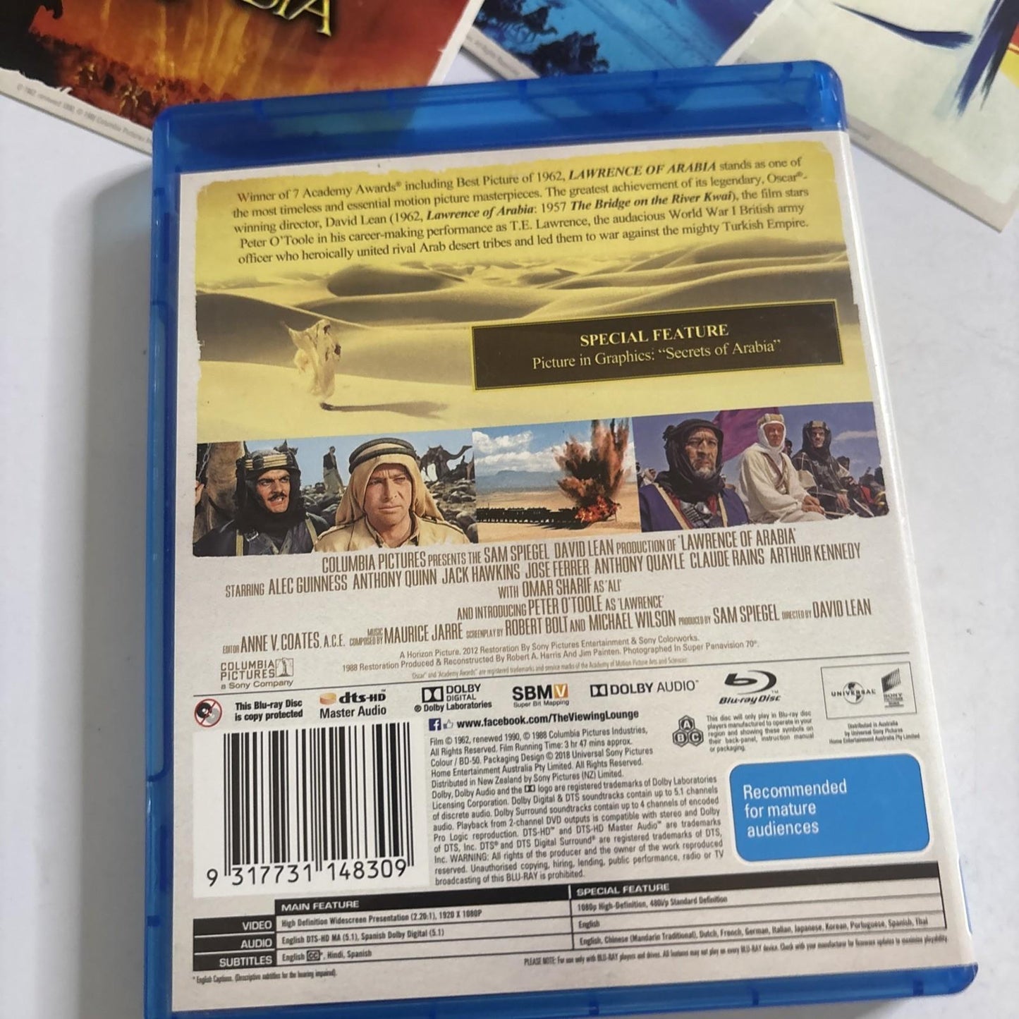 Lawrence Of Arabia (Bluray, 1962) Anthony Quayle, Peter O'Toole All Regions
