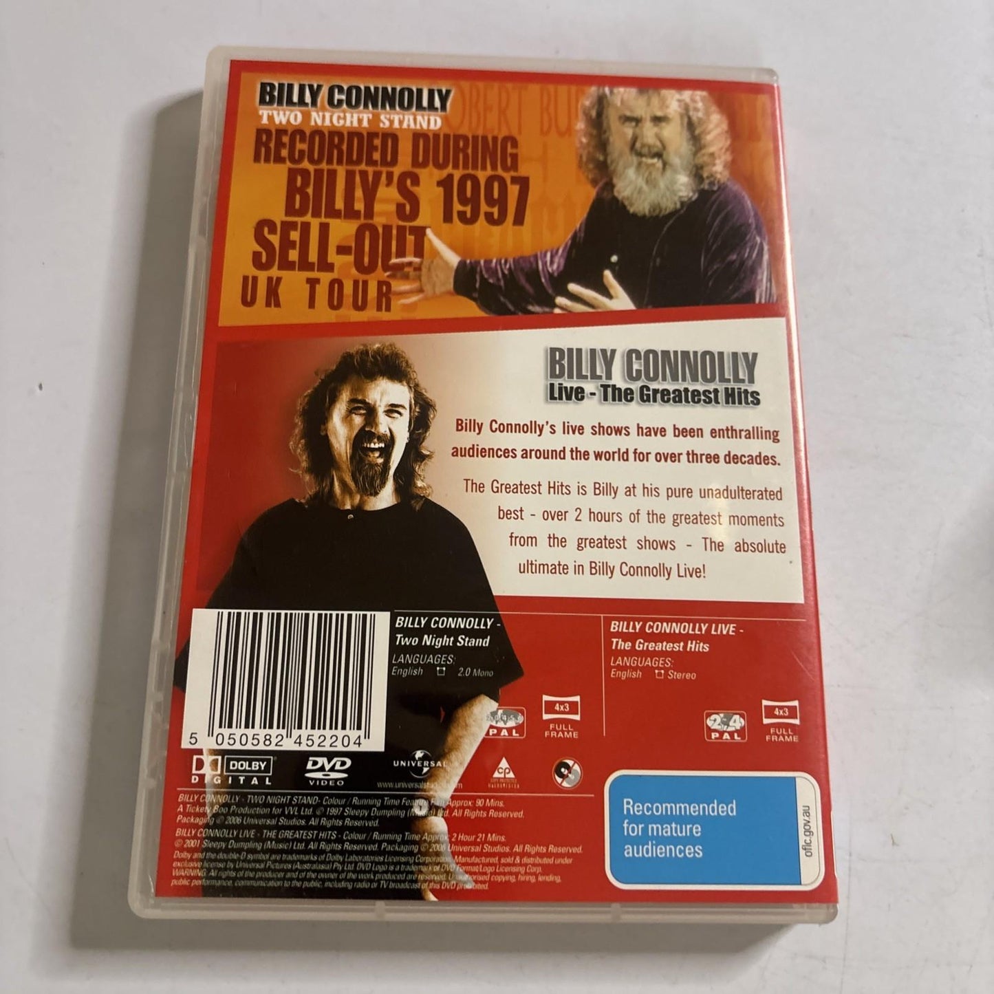 Billy Connolly Two Night Stand / Live The Greatest Hits DVD 2 Disc Region 4 NEW