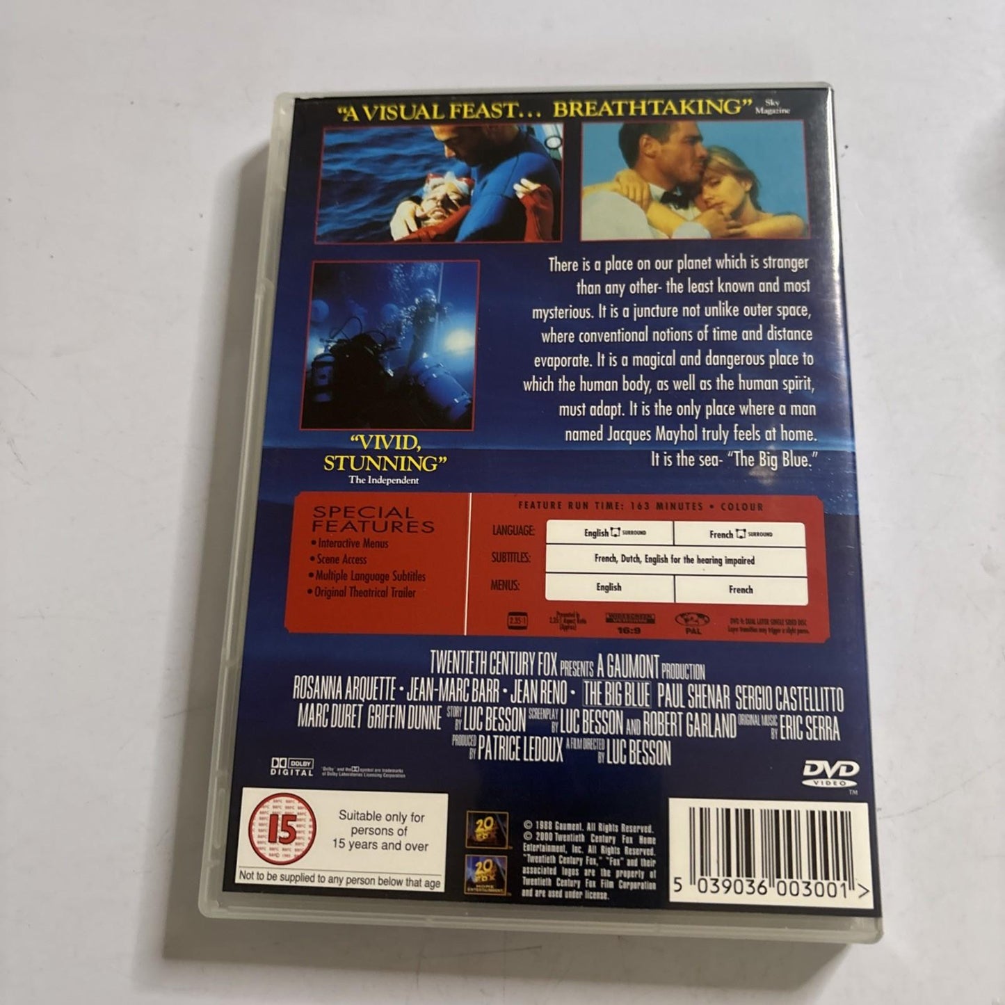 The Big Blue - Extended Version (DVD) Region 2 Luc Besson, Rosanna Arquette