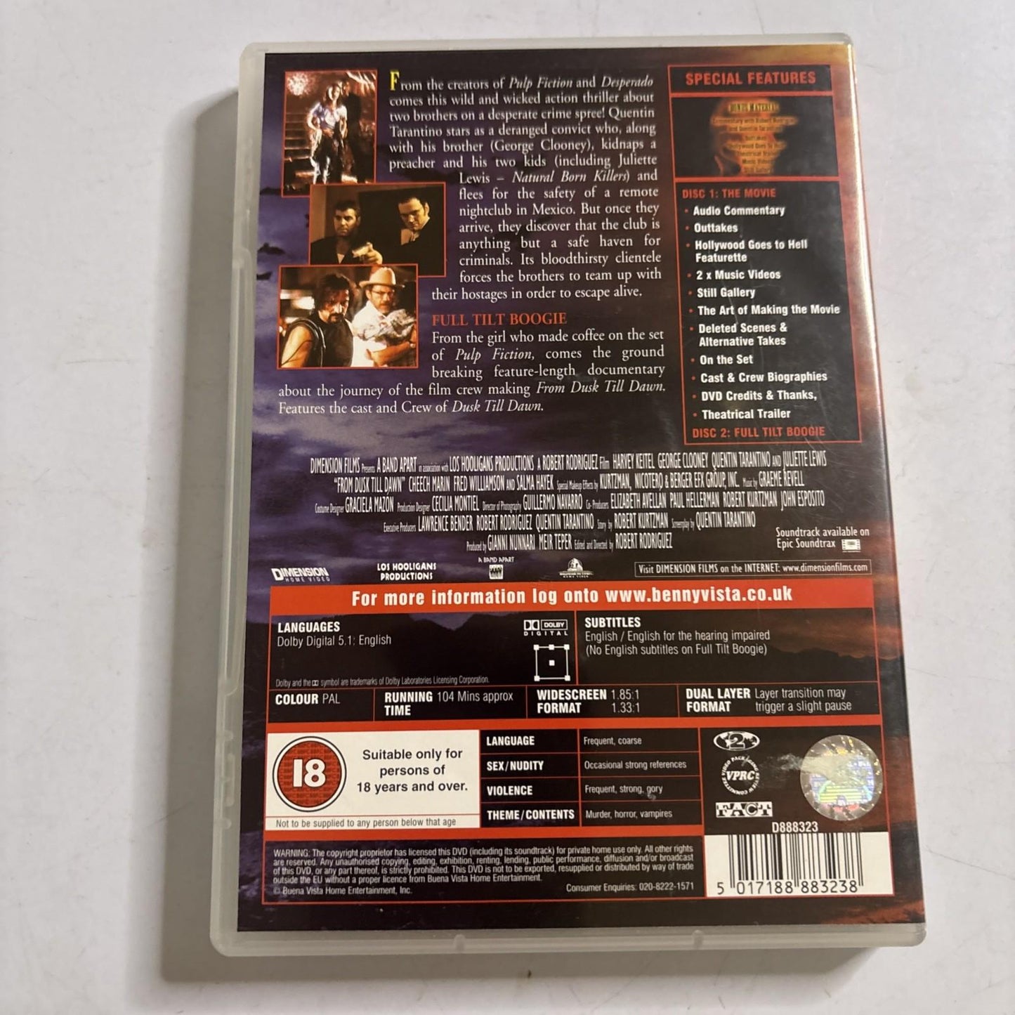 From Dusk Till Dawn (DVD, 1996) George Clooney Region 2