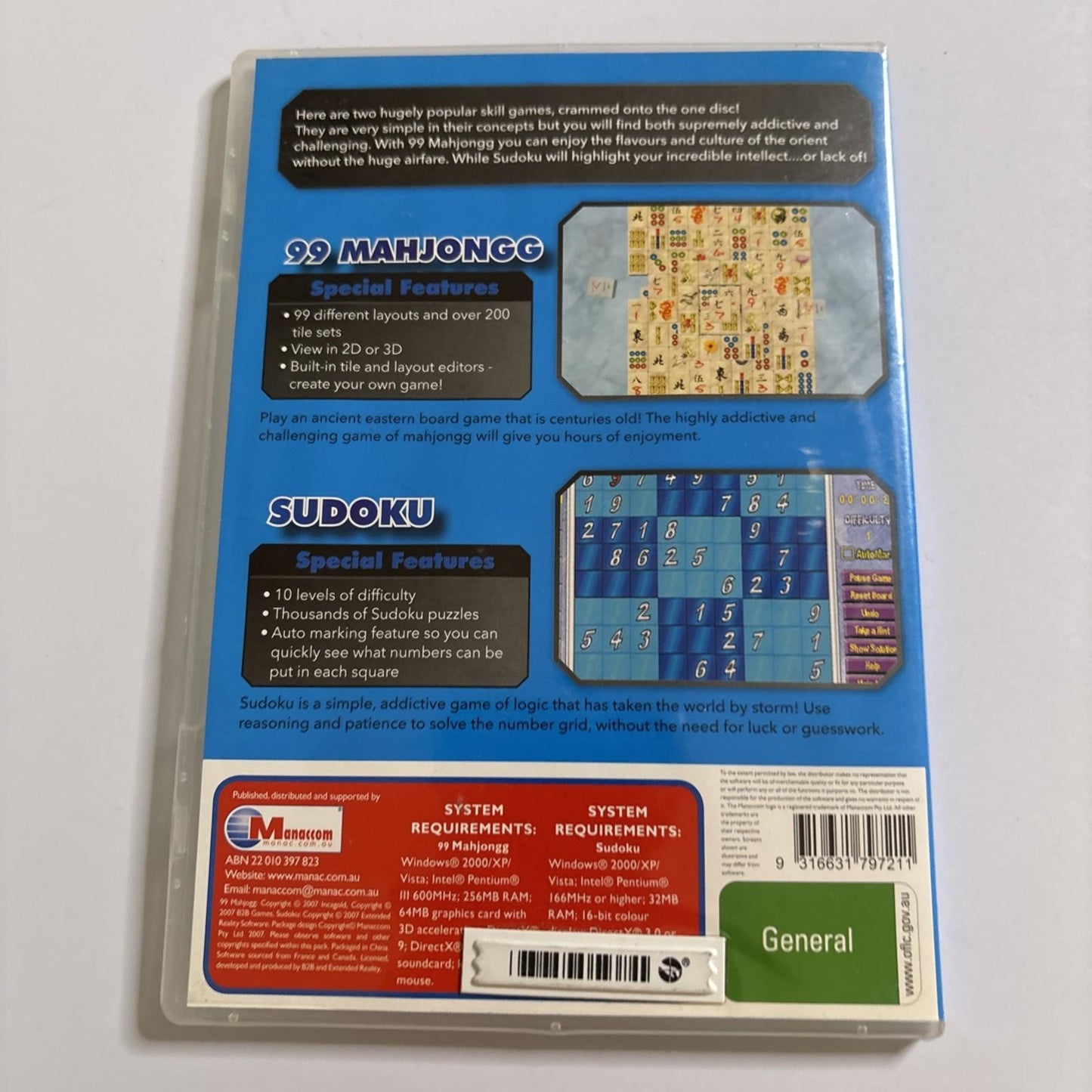 99 Mahjongg / Sudoku PC CD-ROM