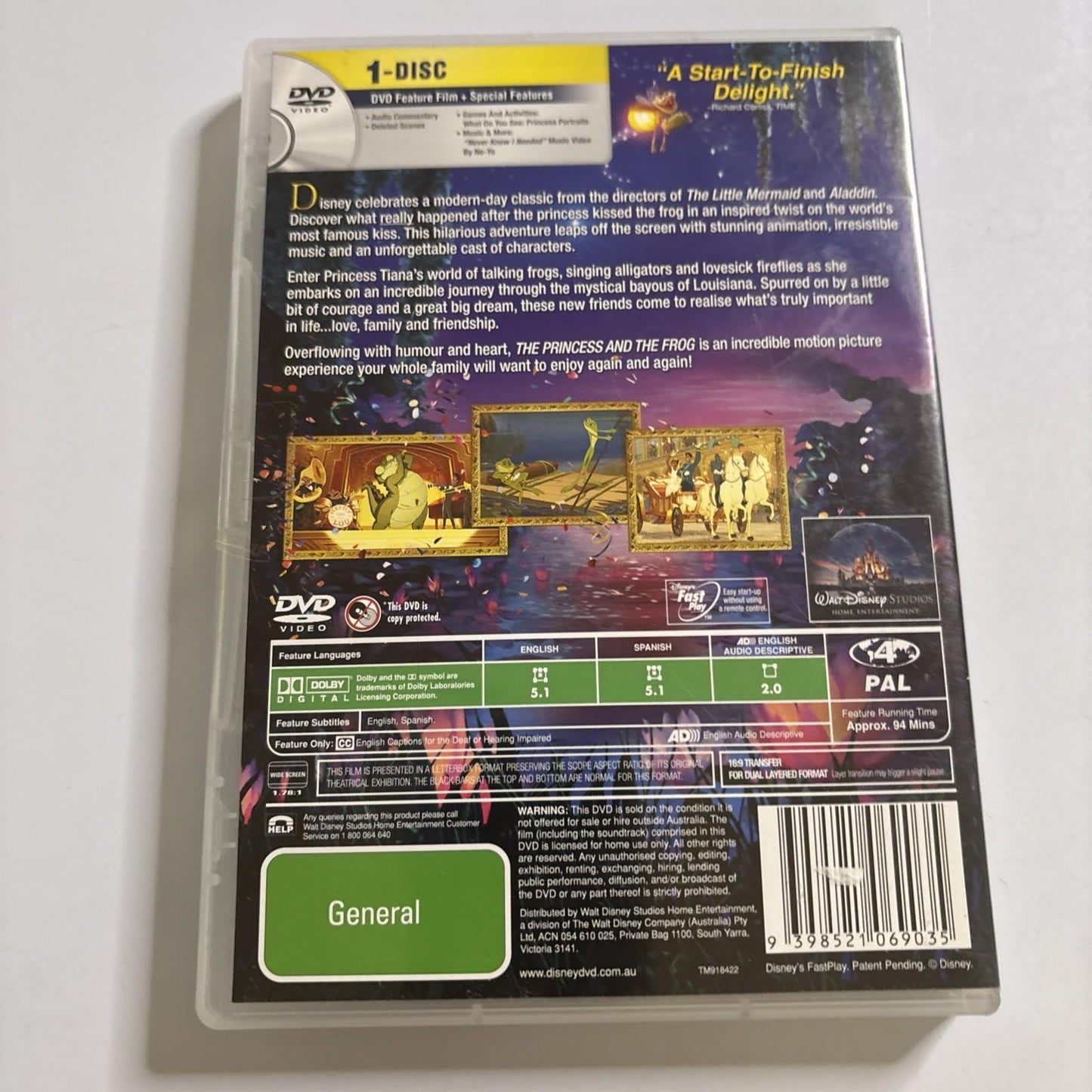 The Princess and the Frog (DVD, 2009) Disney Region 4