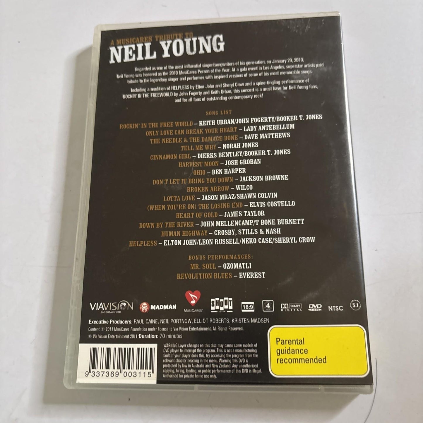 A Musicares' Tribute to Neil Young (DVD, 2010) Wilco, Elvis Costello Region 4