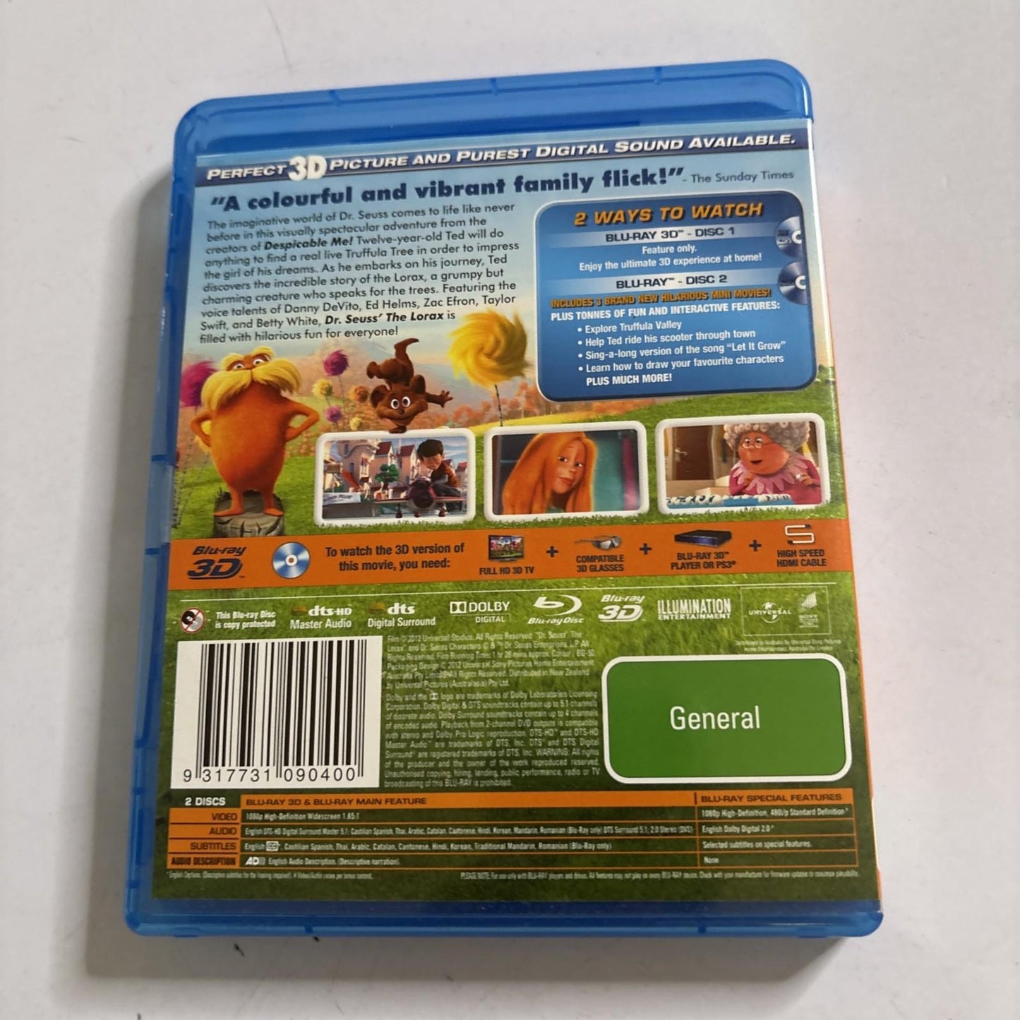 Dr. Seuss' The Lorax (Blu-ray 3D, 2012) Region B