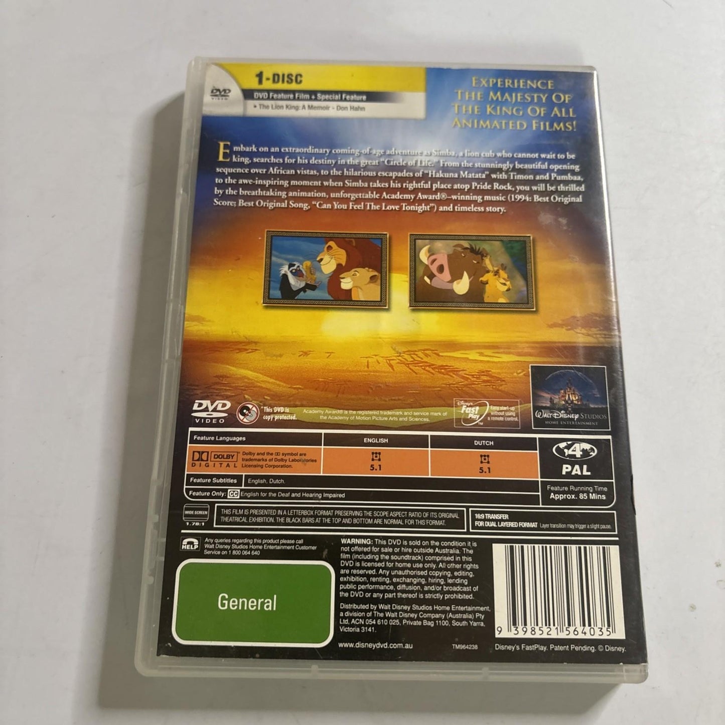 The Lion King (Special Edition, DVD, 1994) Region 4