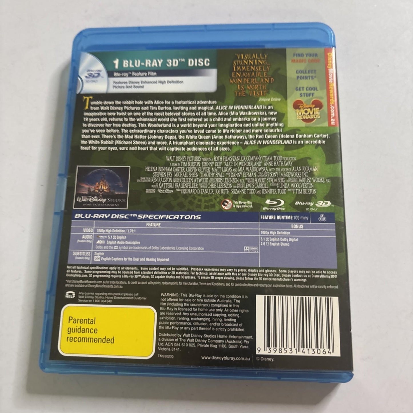 Alice In Wonderland (Blu-ray 3D, 2010) Anne Hathaway , Johny Depp All Regions