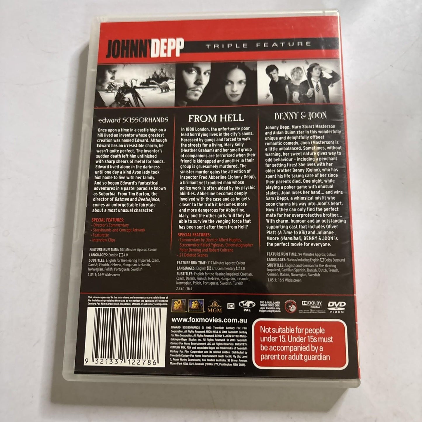 Benny & Joon / Edward Scissorhands / from Hell (DVD, 2010) Johnny Depp Region 4