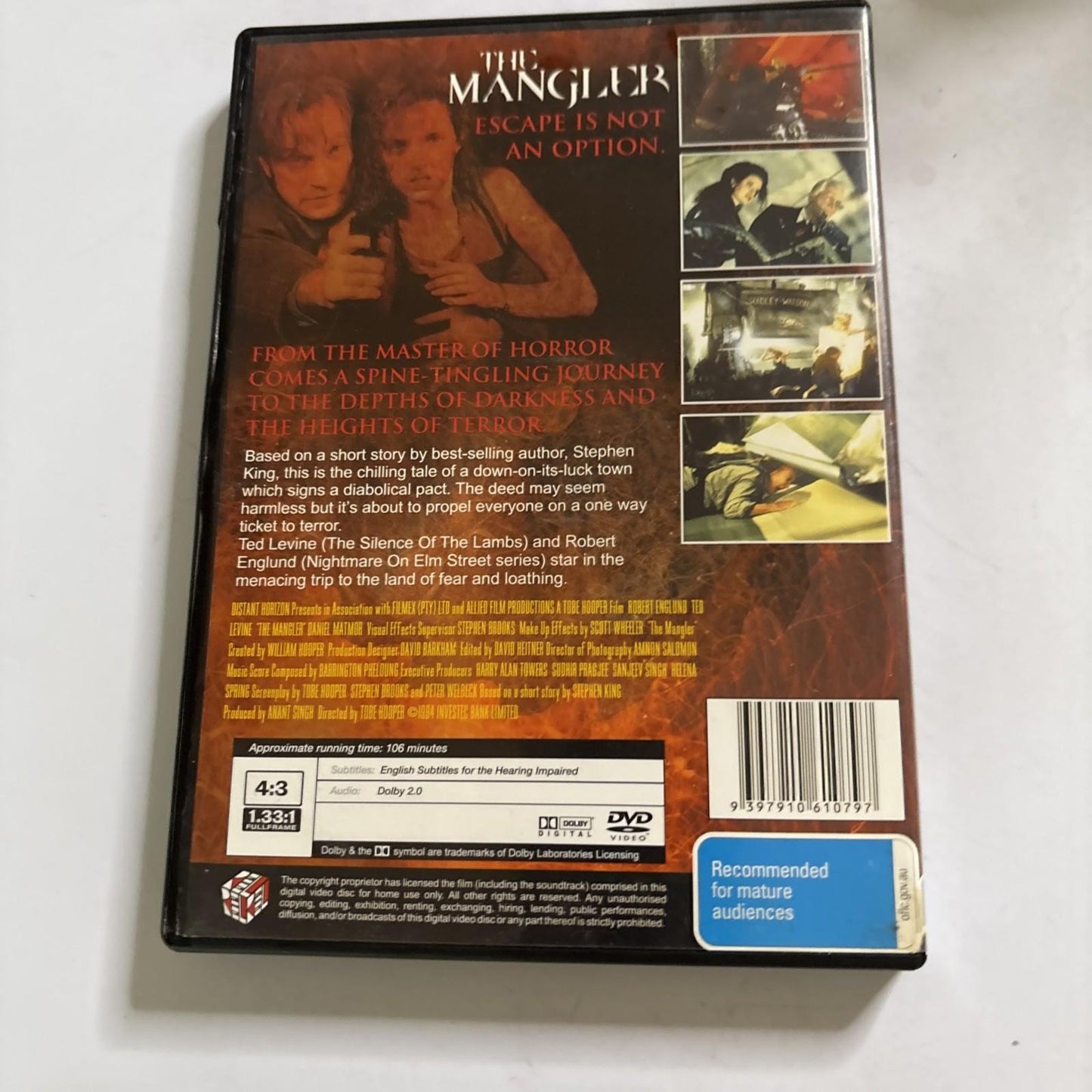 The Mangler (DVD, 1994) Steven King, Robert Englund Region 4
