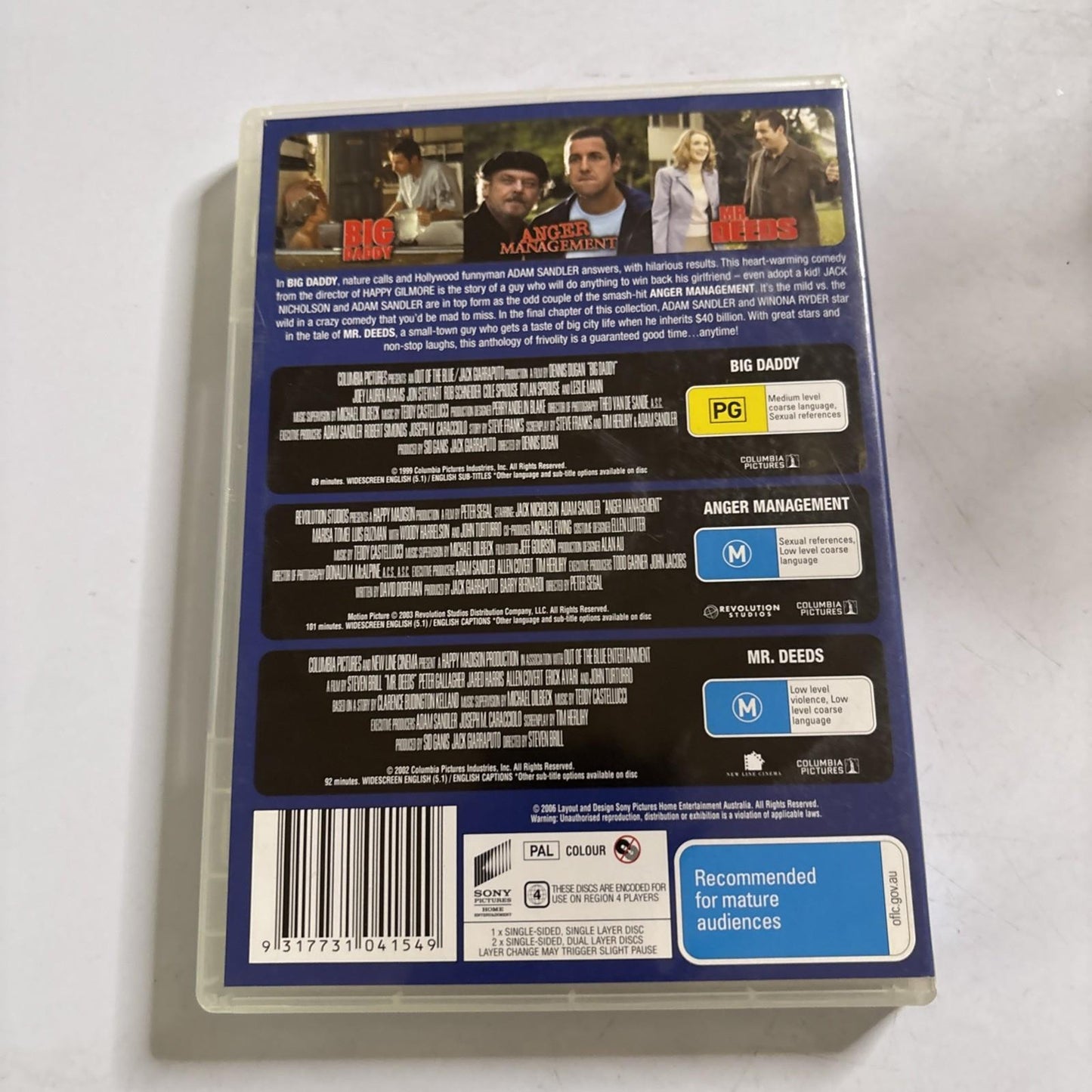 Big Daddy / Anger Management / Mr. Deeds (DVD, 2006) Adam Sandler Region 4