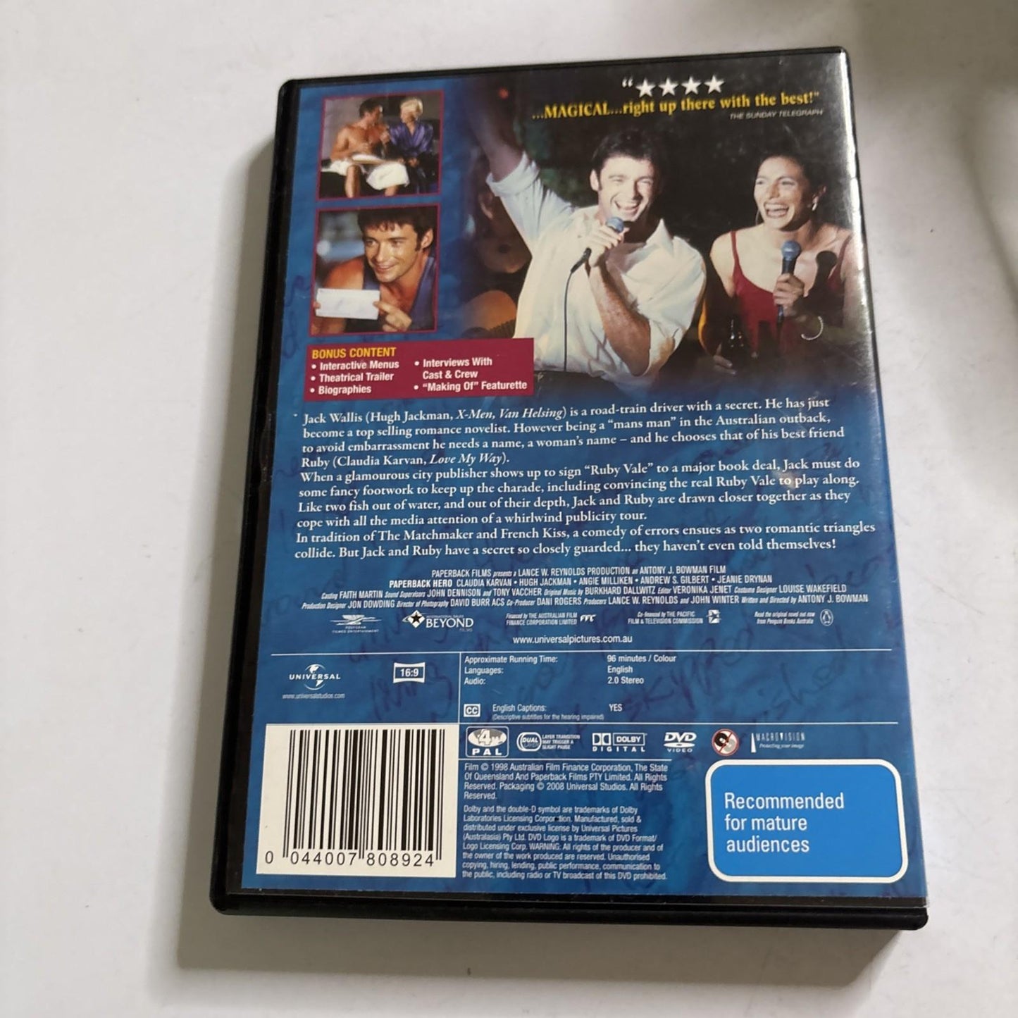 Paperback Hero (DVD, 1998) Claudia Karvan, Hugh Jackman Region 4