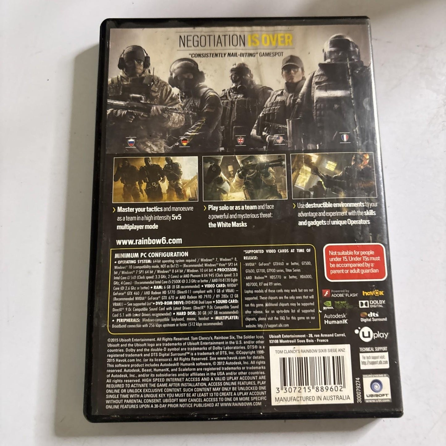 Tom Clancy's Rainbow Six Siege PC Game DVD-ROM Shooter Action Complete Manual