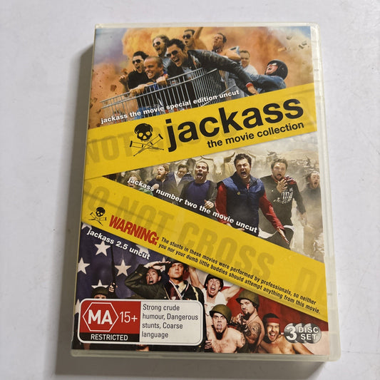 Jackass The Movie Collection DVD 3 Disc set Region 4 : Johnny Knoxville pranks
