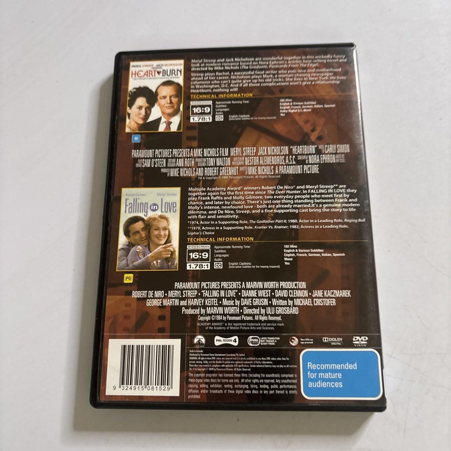 Merryl Streep: Heartburn / Falling In Love (DVD, 1986) Region 4 NEW