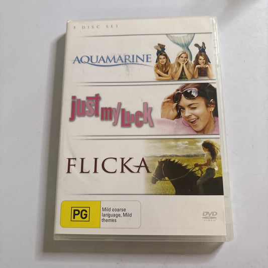 Aquamarine / Just My Luck / Flicka (DVD) Lindsay Lohan, Emma Roberts. Region 4
