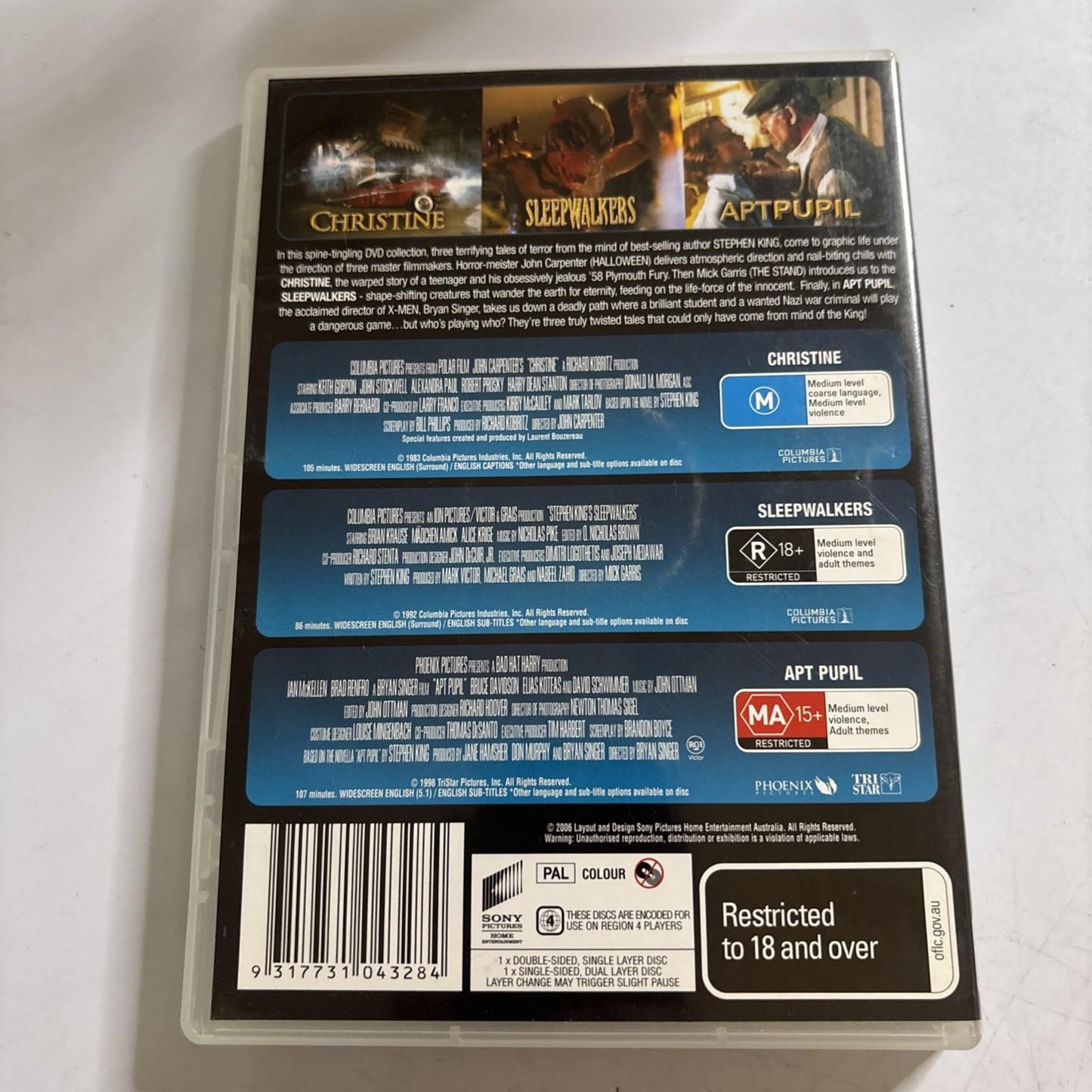Christine / Sleepwalkers / Apt Pupil (DVD, 1983) Region 4 NEW