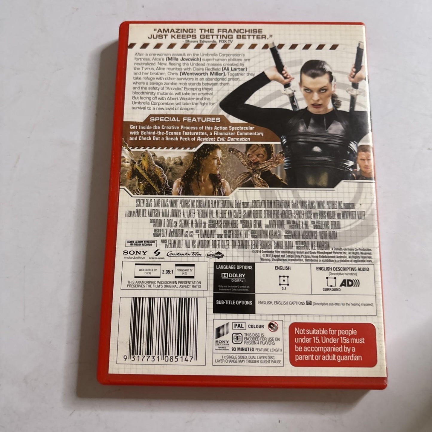 Resident Evil: Afterlife (DVD, 2010) Milla Jovovich Region 4
