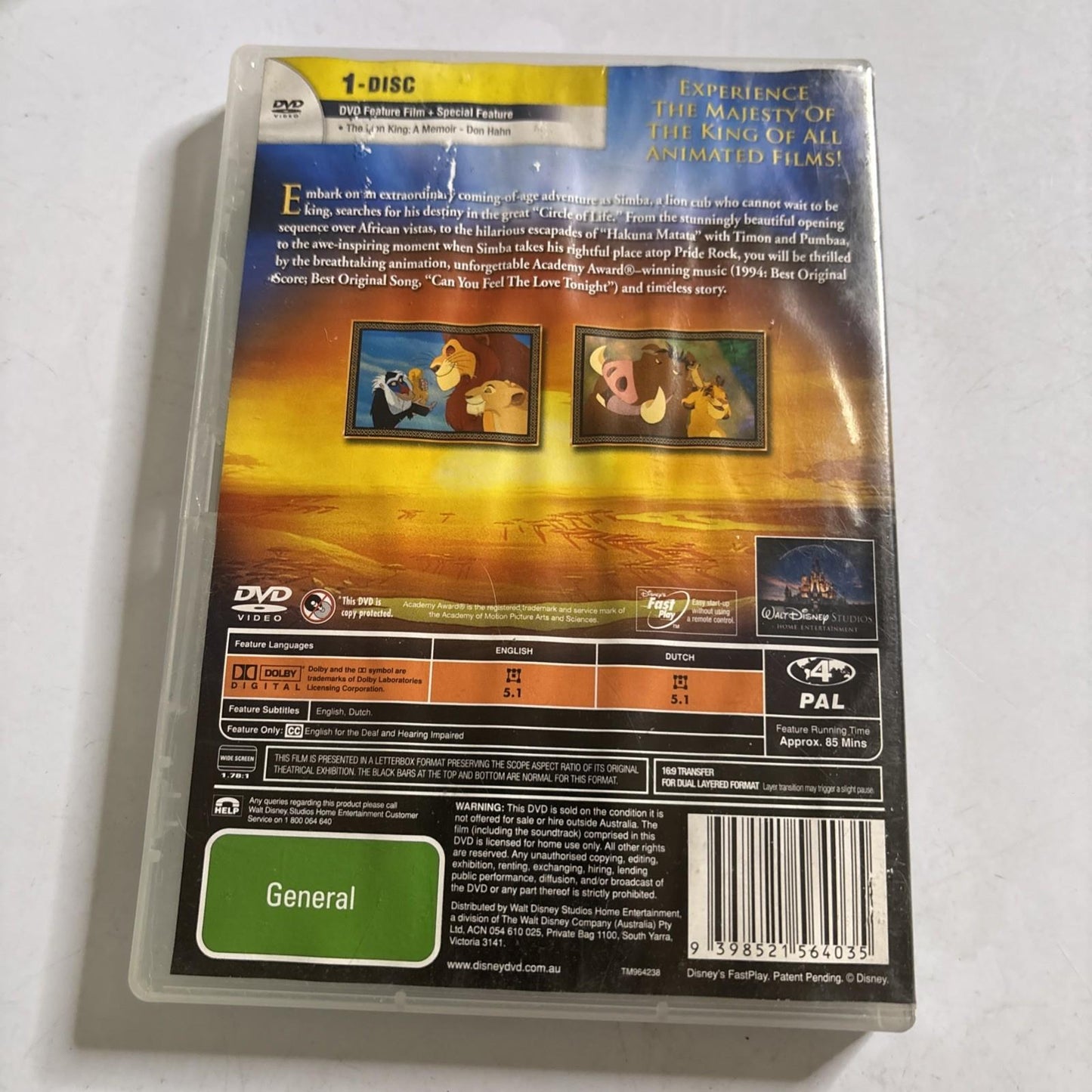 The Lion King (Special Edition, DVD, 1994) Disney Region 4