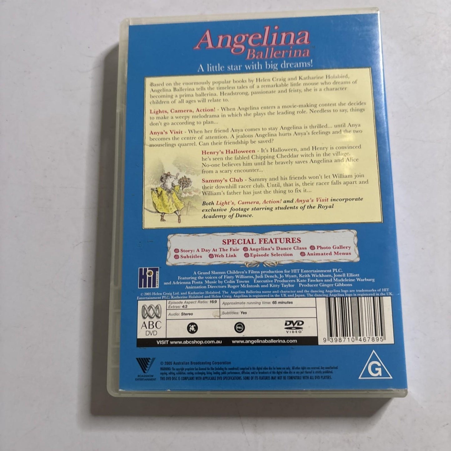 Angelina Ballerina Lights Camera Action DVD Region 4 ABC For Kids