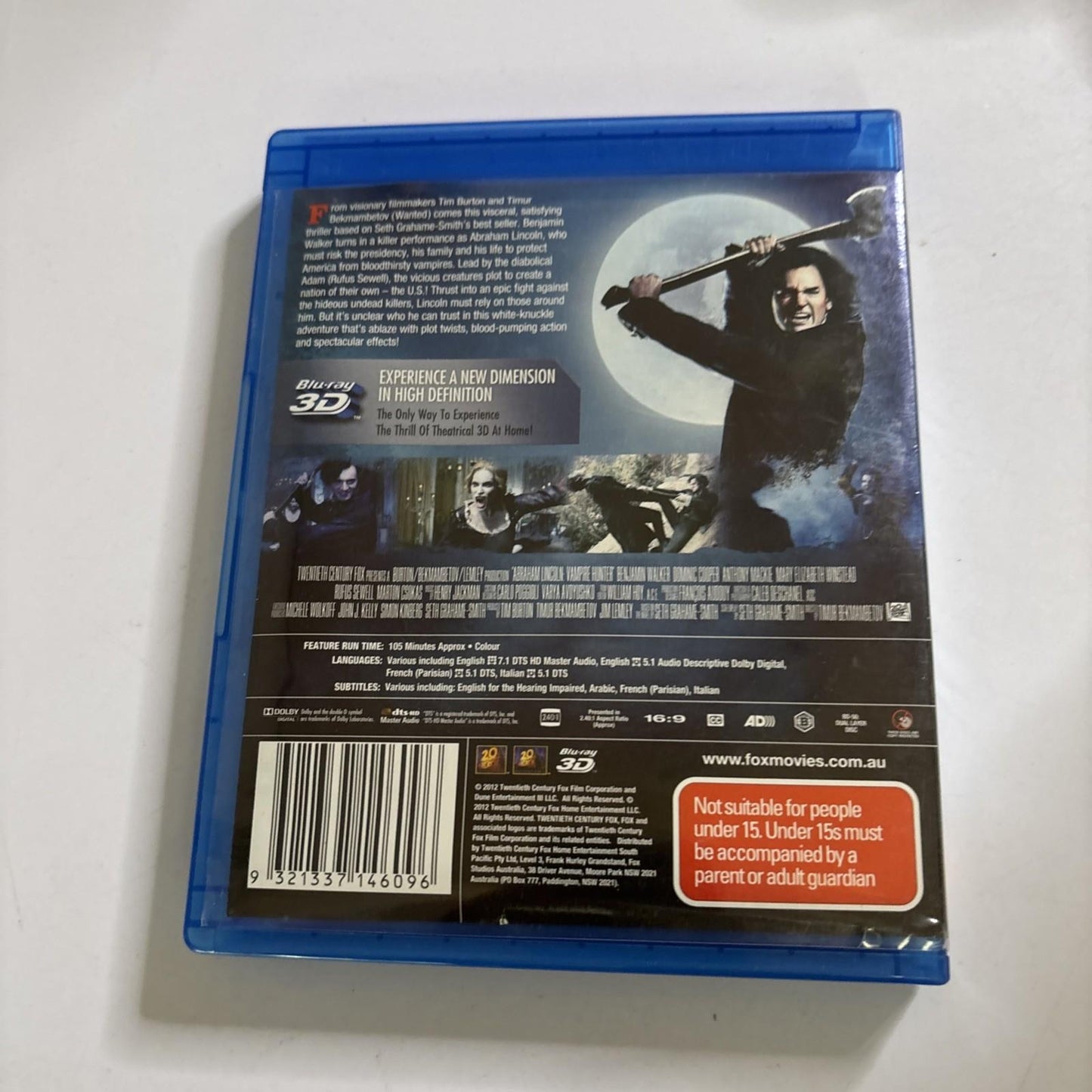 Abraham Lincoln Vampire Hunter (Bluray 3D, 2012) Tim Burton Region B