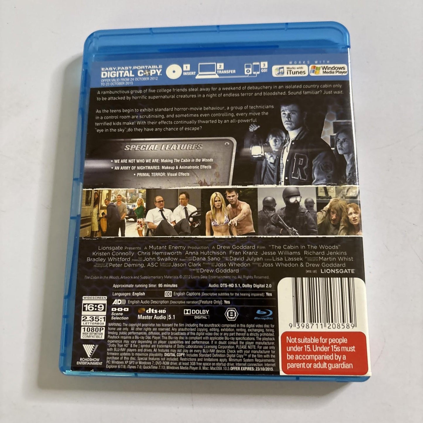 The Cabin in the Woods (Blu-ray, 2011) Chris Hemsworth, Richard Jenkins Region B