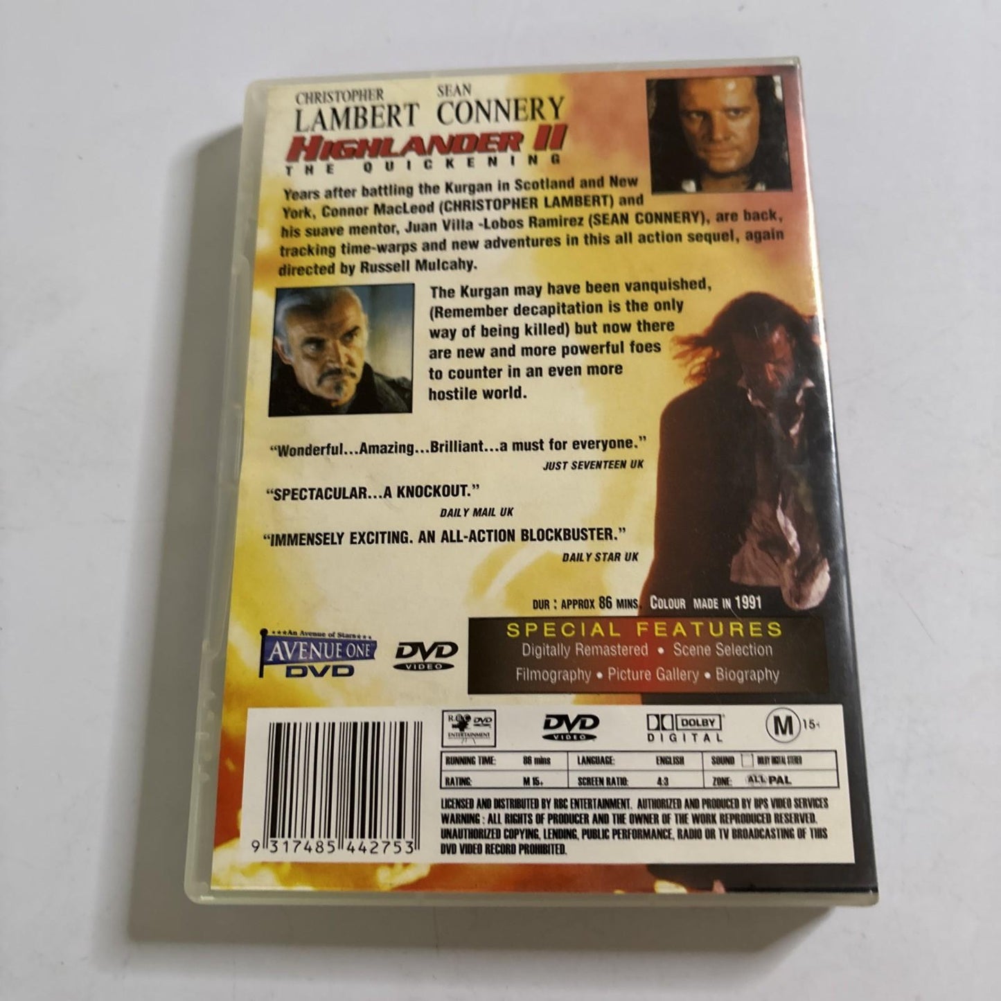Highlander II : The Quickening DVD Christopher Lambert, Sean Connery All Regions