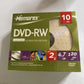 Memorex DVD-RW 10 Pack 4X 4.7GB 120min Rewritable Discs New Sealed