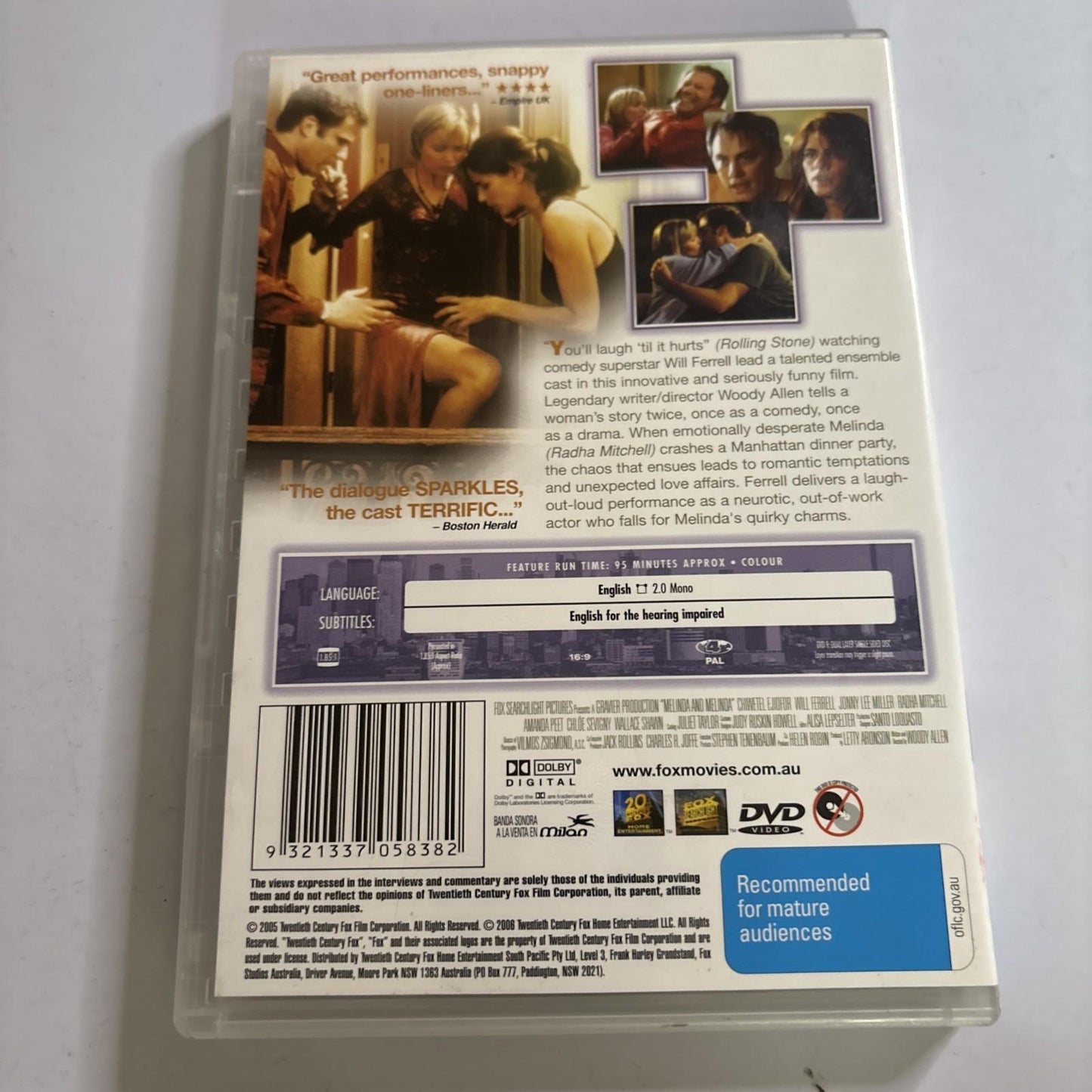 Melinda and Melinda (DVD, 2004) Woody Allen Region 4 NEW