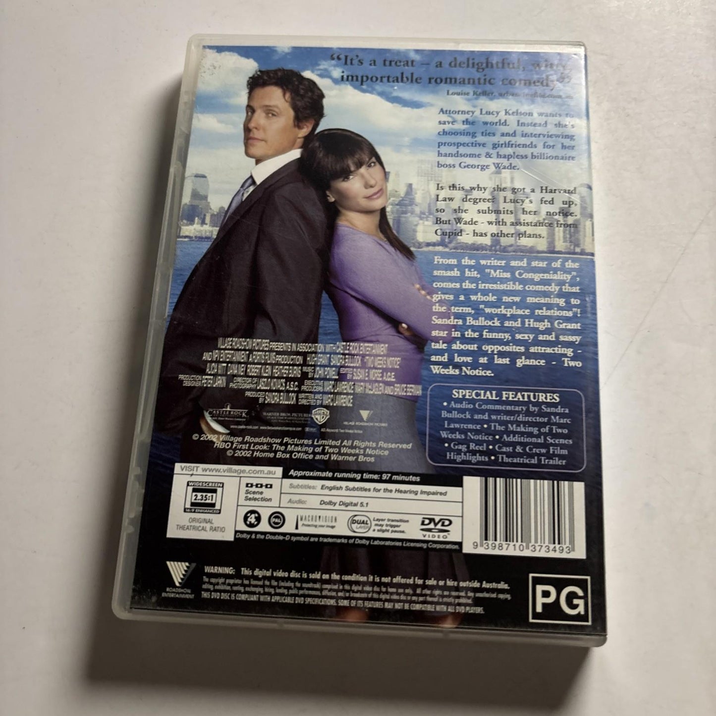 Two Weeks Notice (DVD, 2002) Hugh Grant, Sandra Bullock Region 4