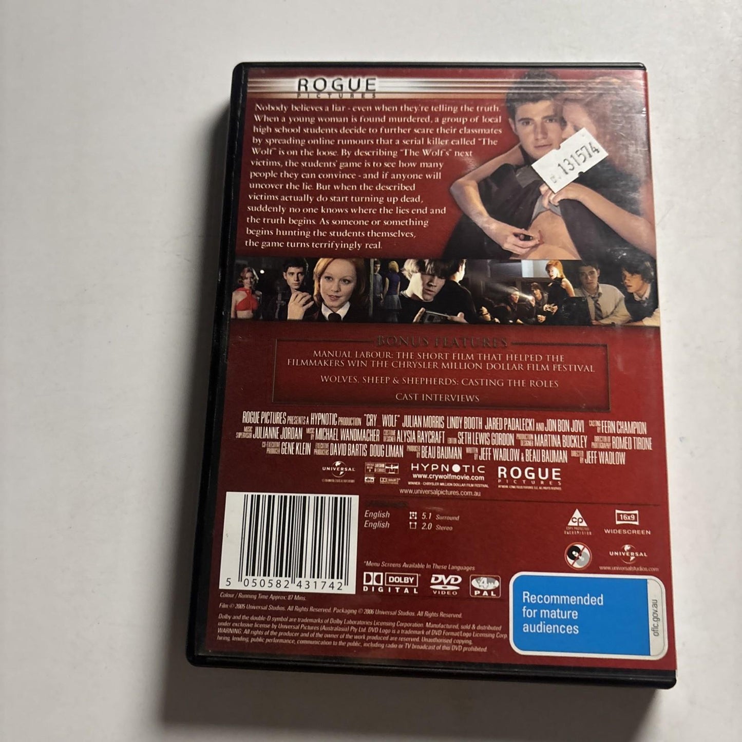 Cry Wolf (DVD, 2005) Jared Padalecki, Ranel Johnson, Sabrina Gilbert Region 4