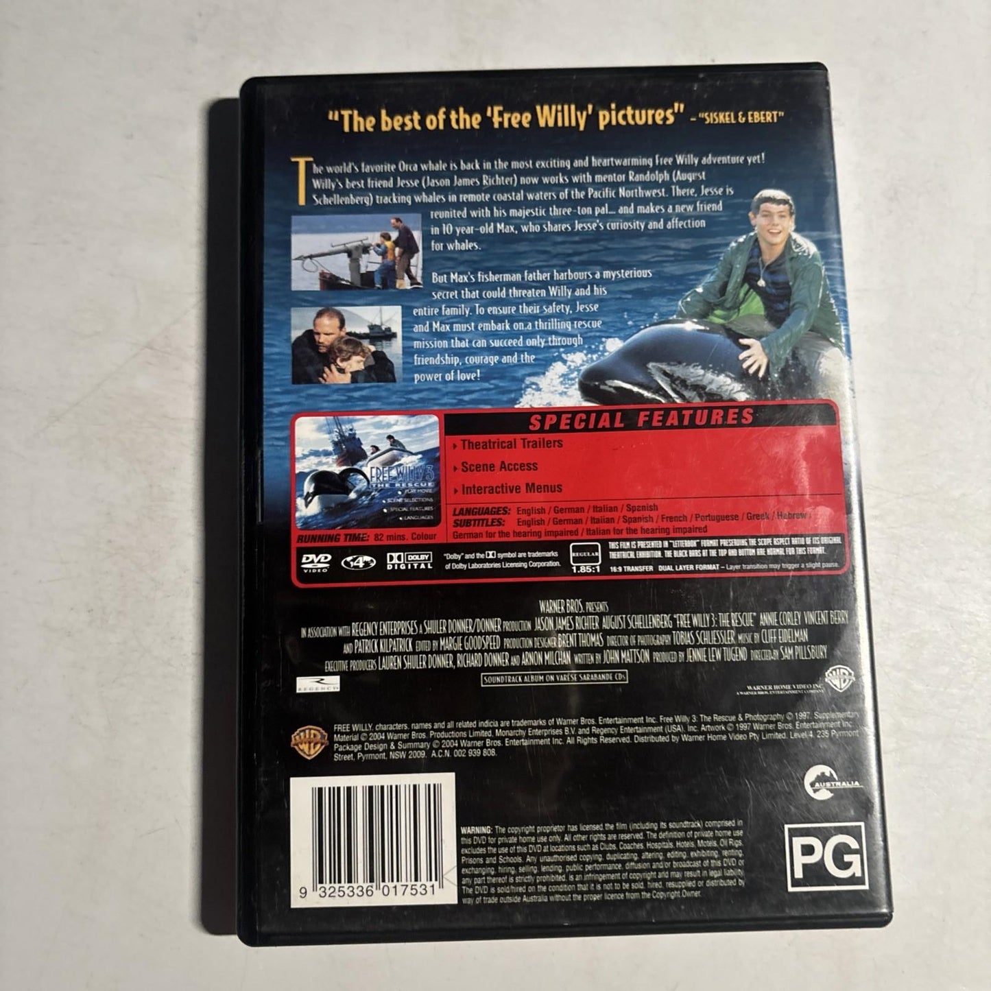 Free Willy 3 - The Rescue (DVD, 1996) Region 4