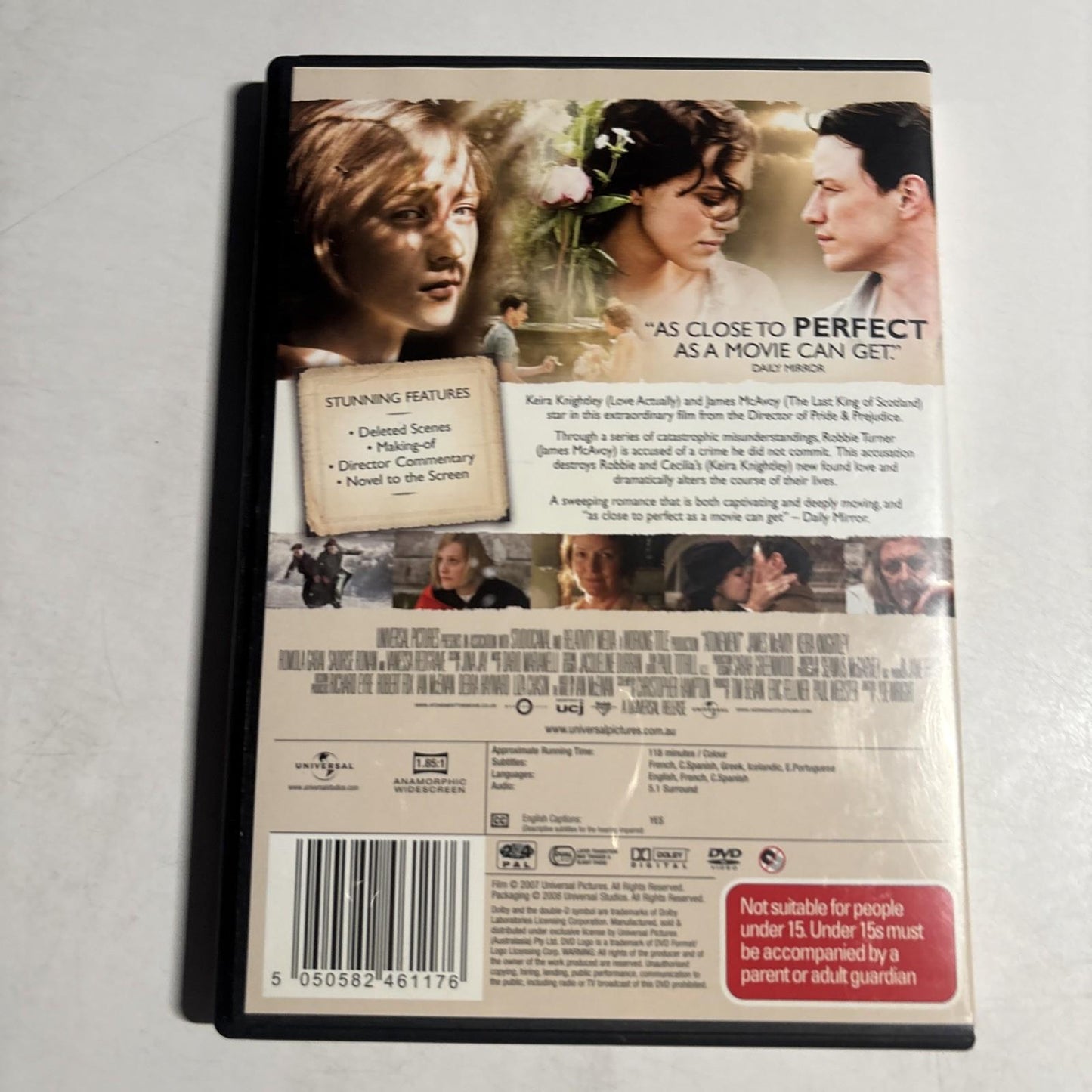 Atonement (DVD, 2007) James McAvoy, Kiera Knightley Region 4,2 NEW