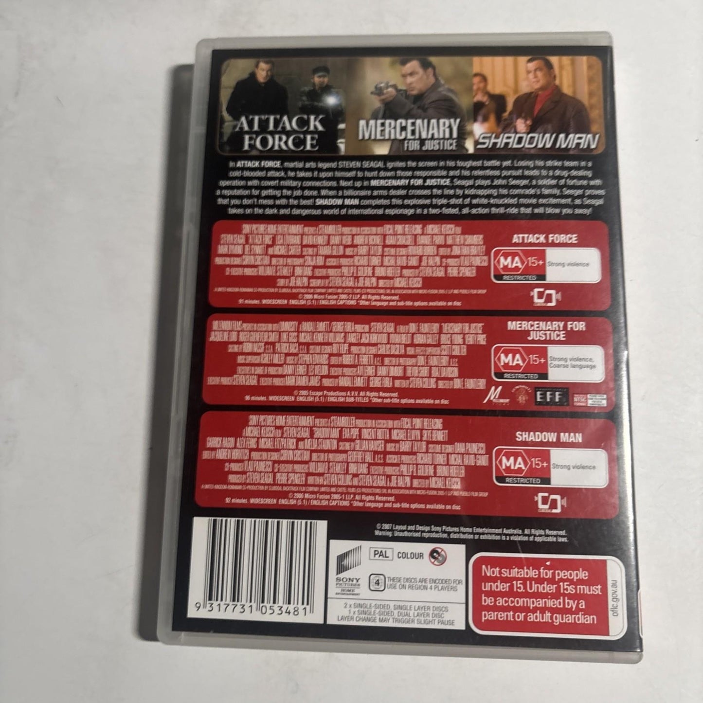 Attack Force / Mercenary For Justice / Shadow Man DVD Steven Seagal Region 4