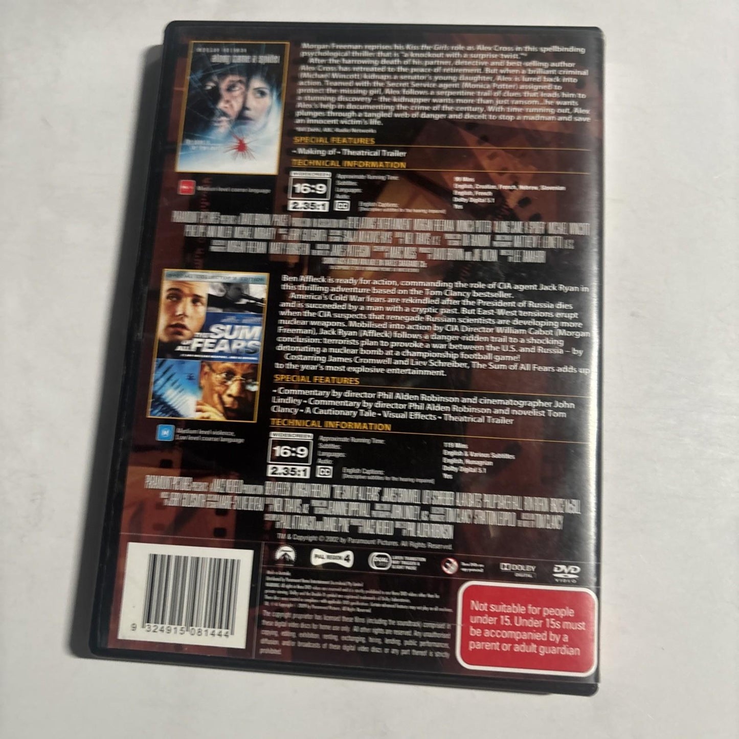 The Sum of All Fears / Along Came a Spider (DVD, 2002) Morgan Freeman Region 4