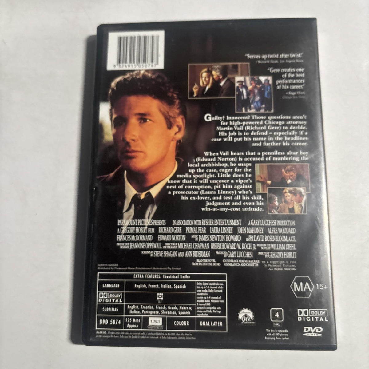 Primal Fear (DVD, 1996) Richard Gere Region 4 – Retro Unit