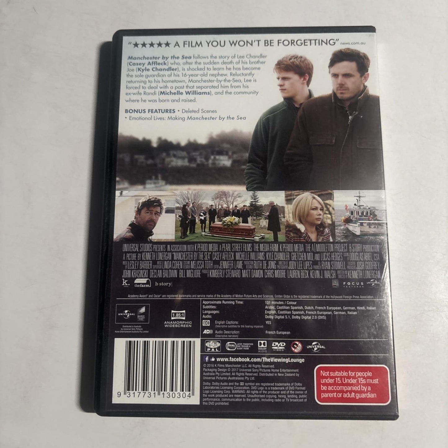 Manchester by the Sea (DVD, 2016) Michelle Williams, Casey Affleck Region 4,2