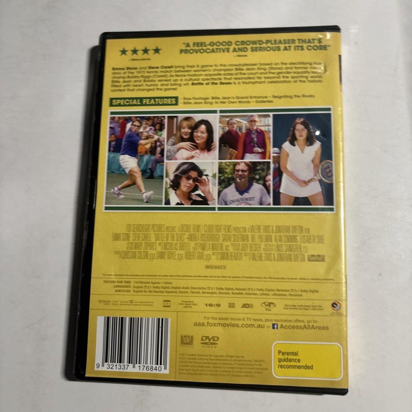 Battle of the Sexes (DVD, 2017) Emma Stone, Steve Carell Region 4