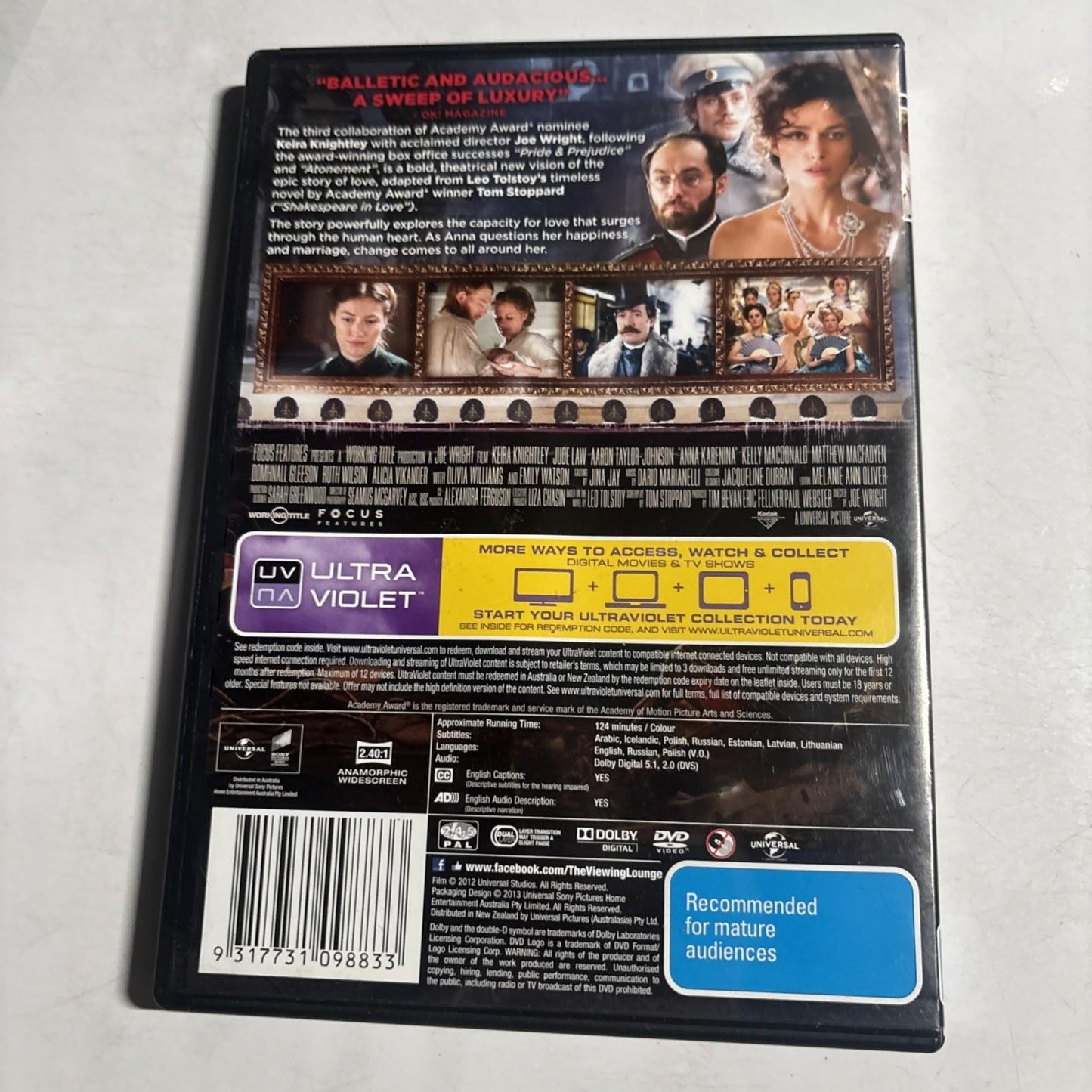 Anna Karenina (DVD, 2012) Keira Knightley Region 4,2