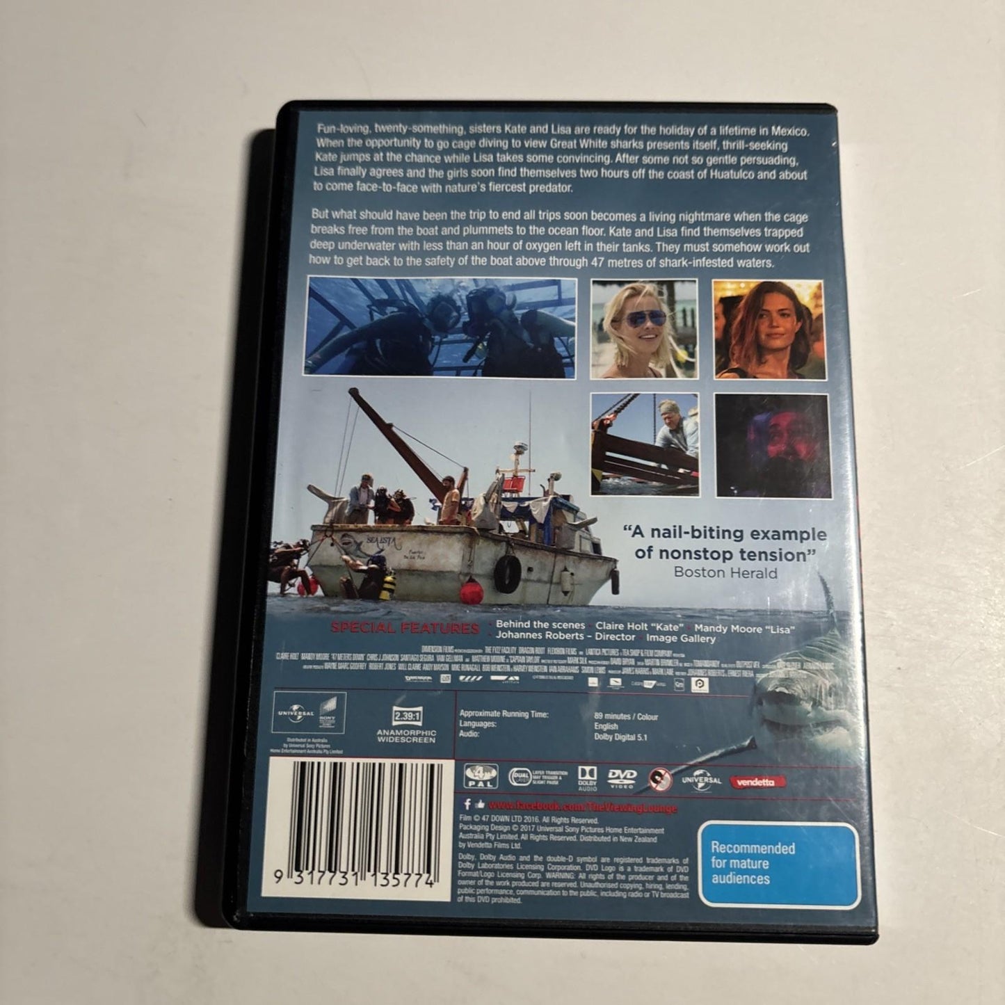 47 Metres Down (DVD, 2017) Claire Holt, Mandy Moore Region 4
