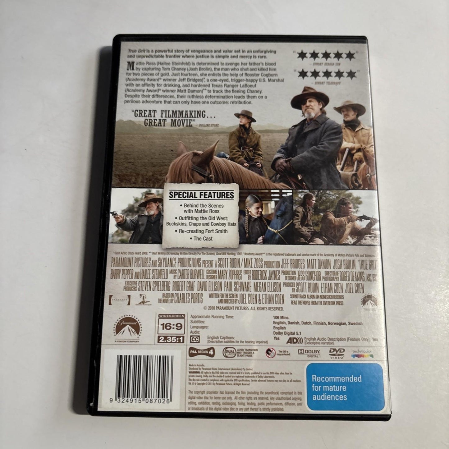 True Grit (DVD, 2010) Jeff Bridges, Matt Damon, Josh Brolin Region 4