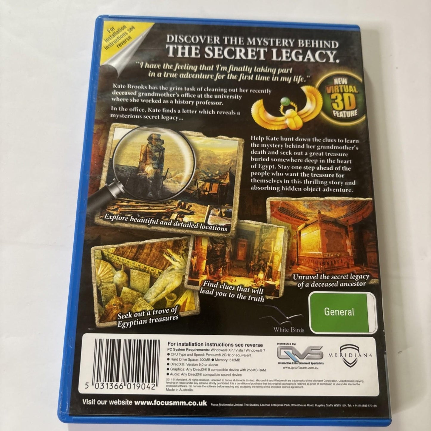 The Secret Legacy - Discover Egyptian Mystery PC CD-ROM Hidden Object Game