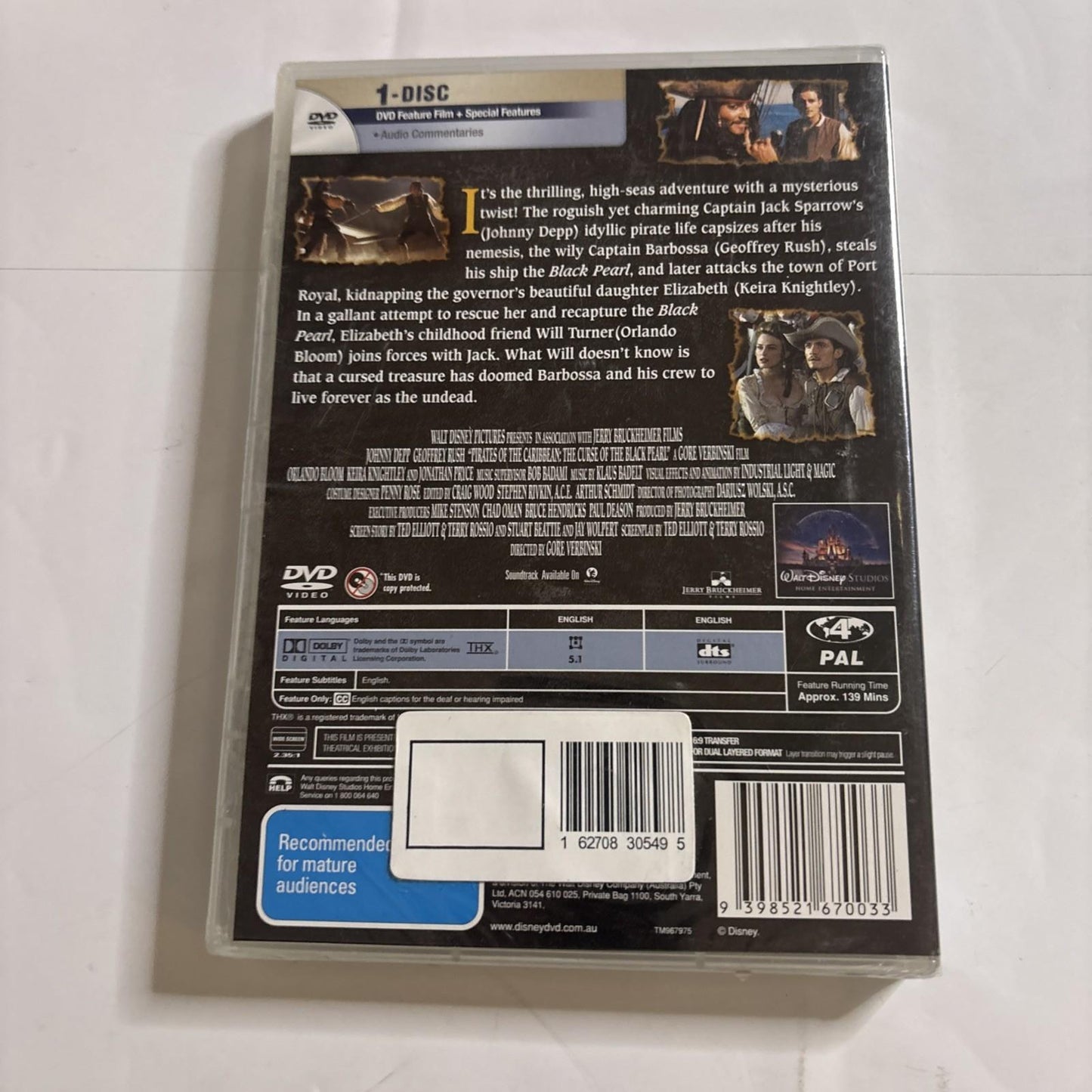 Pirates of the Caribbean - The Curse of the Blackpearl (DVD, 2003) Region 4 NEW