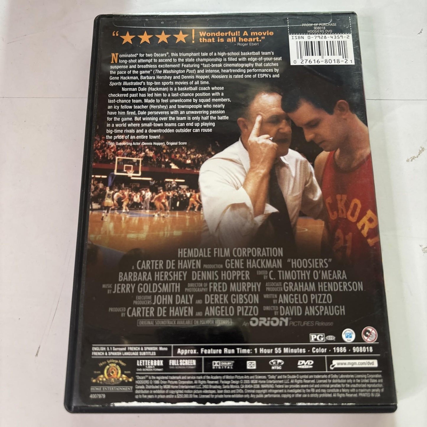 Hoosiers (DVD, 1986) Gene Hackman, Dennis Hopper Region 1